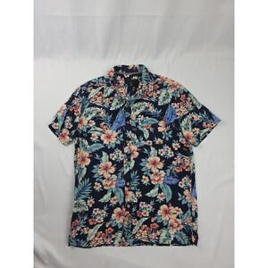 21 Men Hawaiian Print Shirt Blue Floral Men's Size Medium Cotton Tropical Resort